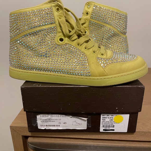 Gucci Rhinestone Covered Coda Hi-Top Sneaker in Hot Yellow 40 - Picture 2 of 6